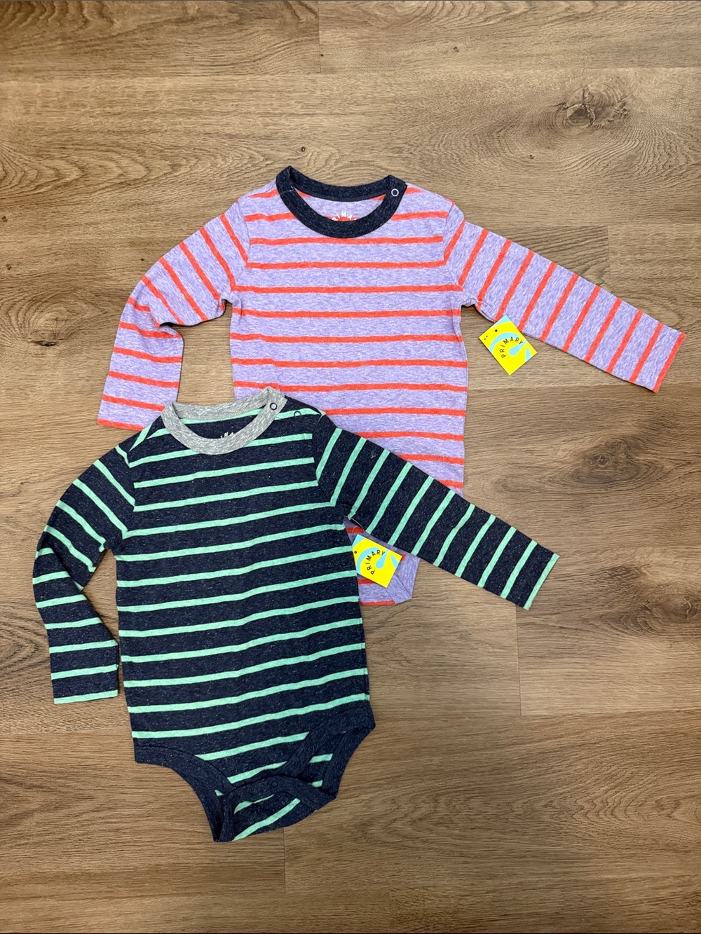 NWT Primary Heathered long sleeve stripe babysuit 18-24 Bundle